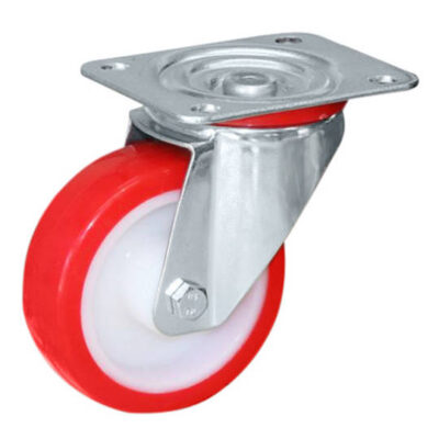 RED 80mm URETHANE CASTOR SWIVEL PLAIN BORE (100KG)