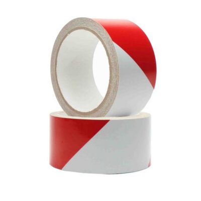 REFLECTIVE RED / WHITE HAZARD TAPE 50MM X 10M
