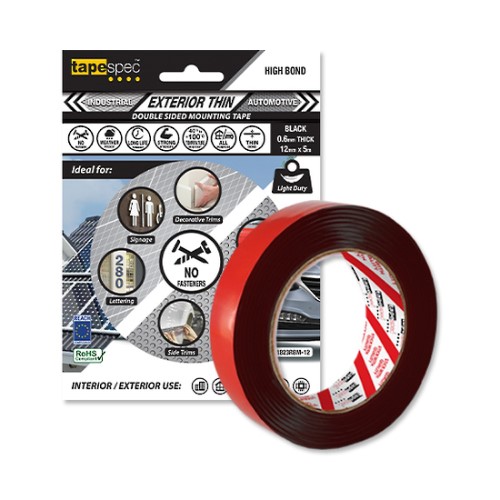 TAPESPECS EXTERIOR THIN D/S FOAM 0.6mm X 18mm X 5m BLACK