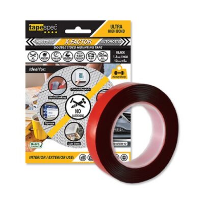 TAPESPECS X-FACTOR D/S 1.1mm X 12mm X 16m BLACK